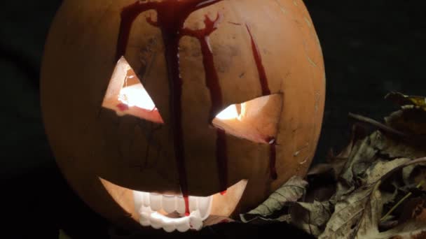 Blood Drips Carved Pumpkin Jack Lantern Halloween — Stok video
