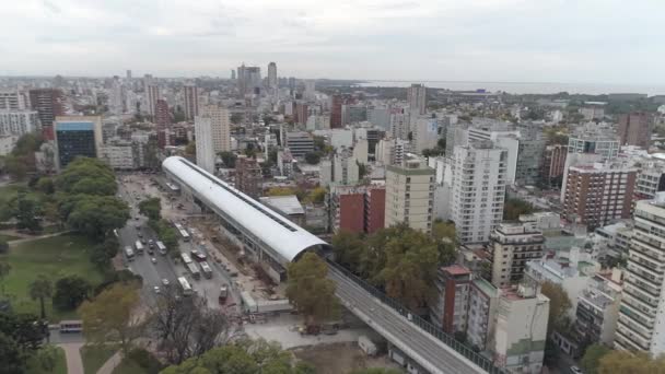 Aerial View Railway Station City Background Buenos Aires Argentina — Stockvideo