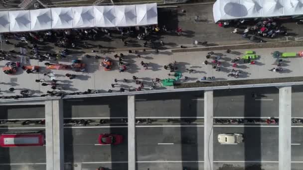 Vista Aérea Puerto Madero Pessoas Andando Carros Antigos Buenos Aires — Vídeo de Stock