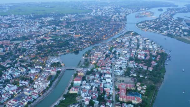 Aerial View Hoi Houses River Cross City Vietnam — 图库视频影像