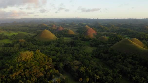 Aerial Shot Chocolate Hills Sunset Bohol Philippines — Video Stock