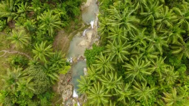 Aerial Shot Inambakan Waterfalls Colourful Green Blue Water Cebu Philippines — Stok video