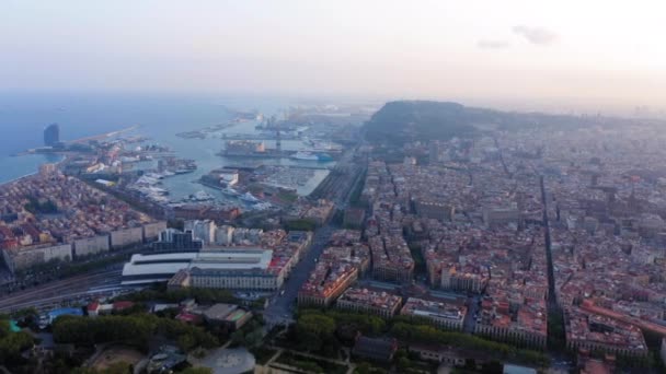 Port Vell Gothic Quarter Neighborhood Aerial View Barcelona Spain — Stockvideo