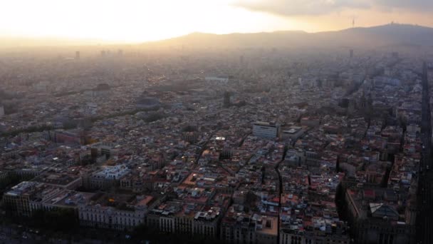 Barselona Şehir Manzarası Günbatımında Hava Manzarası Spanya — Stok video