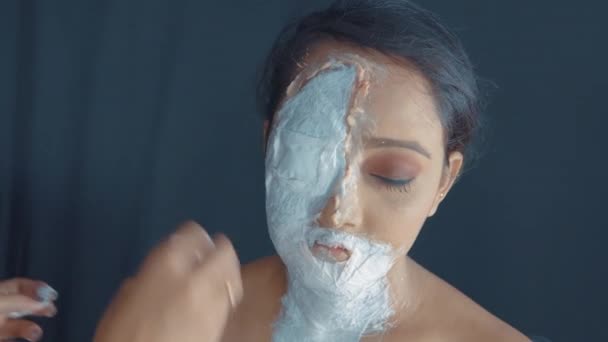 Close Woman Face Zombie Mask One Side Face Make Artist — Vídeo de stock
