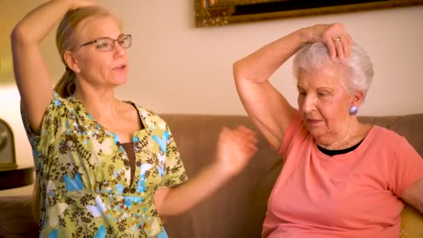 Front View Closeup Home Healthcare Nurse Helping Elderly Woman Arm — 图库视频影像