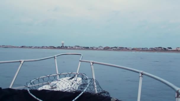 Fishing Boat Net Rails Rocks Side Side Establishing Dutch — Αρχείο Βίντεο