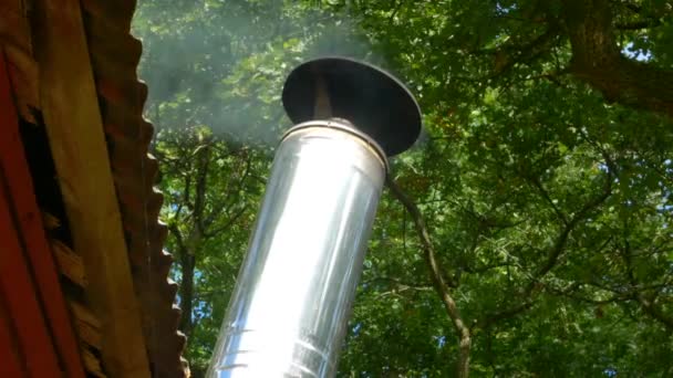 Heat Fumes Coming Out Metal Pipe Sauna Roof Zweden — Stockvideo