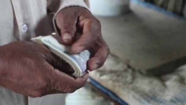 Close Video Hands Man Holding Local Currency Countryside Cambodia — Video Stock