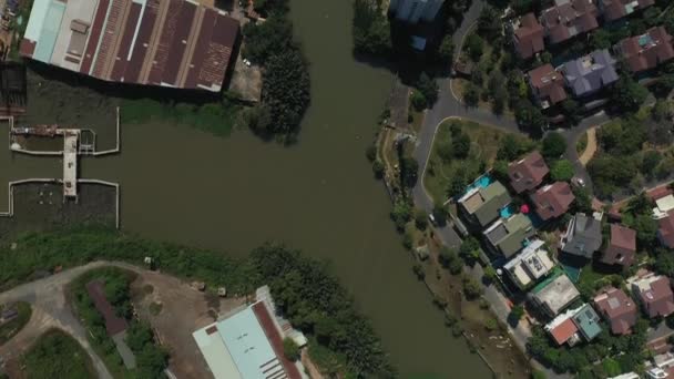 Top View Canal Industrial Buildings Residential Buildings Roads Parklands Canals — Wideo stockowe