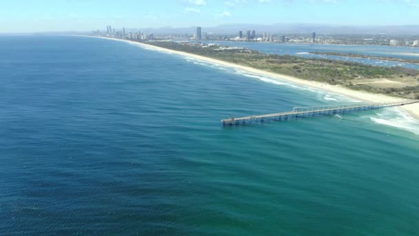 Looking South Gold Coast Seawall Stunning Aerial View Beaches High — Video Stock