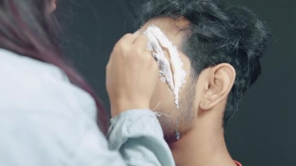 Make Artist Ending Putting Prothetic Insert Man Face Make Halloween — Stock video