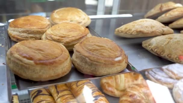 Panadería Expuesta Una Cateria Salamanca Desayuno Para Ganar Fuerza Antes — Vídeo de stock