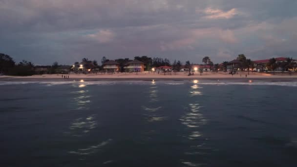 Low Aerial View Senegambia Beach Serrekunda Gambia Twilight — Stockvideo