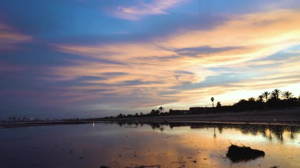 Beautiful Sequence Beach Amazing Sunset Blue Golden Sunset Man Walks — Video Stock