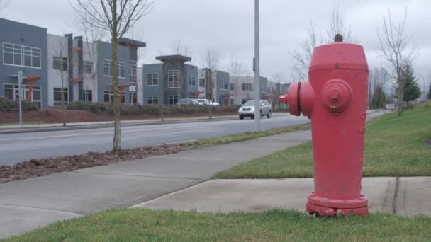 Fire Hydrant Small Industrial Area Cars Driving Background Regular Speed — Video Stock