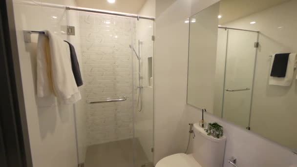 Stylish White Bathroom Beautiful Lighting — Vídeos de Stock
