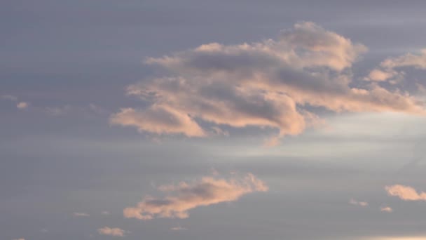 Bolyhos Narancssárga Felhők Barázdálják Szürke Eget Egymás Mellett Arany Naplementében — Stock videók