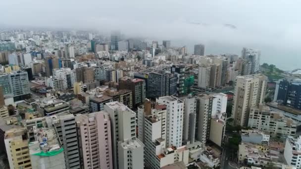 Drone View Lima Peru High Buildings Ocean Background — Stockvideo