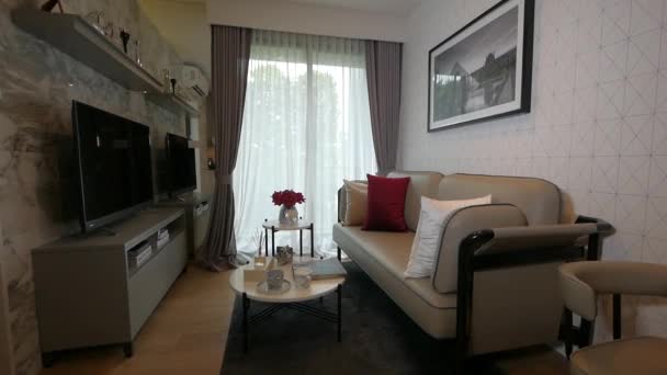 Modern Luxurious Apartment Decoration Walkthrough Dining Area Living Area — Stockvideo