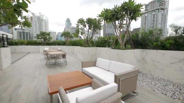 Cosy Area Furnished Armchairs Sofas Roof Top Garden — Video