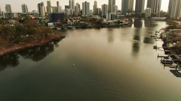 Early Morning Surfers Paradise Stand Paddle Boarder Peaceful Canal — ストック動画