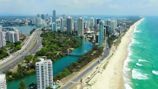 Looking North Drone Footage Beaches Luxury Apartments Gentle Waves Golden — Stockvideo