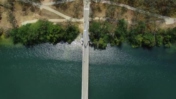 Vertical Drone Footage Looking Small Walking Bridge — Stockvideo