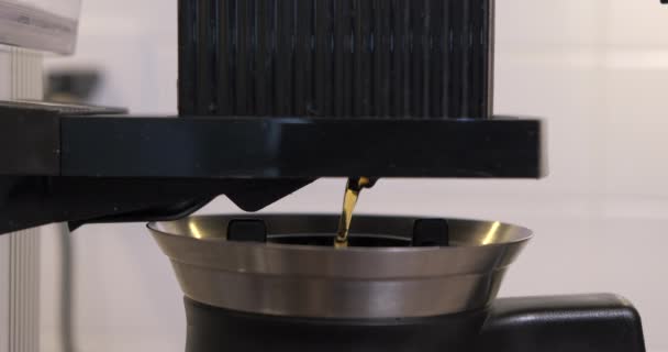 Home Brewed Filter Coffee Dripping Basket Metal Carafe Slow Motion — Vídeos de Stock