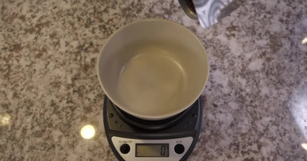 Coffee Beans Being Dropped Bowl Sitting Top Food Scale Dci — Video