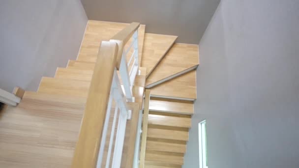 Clean Polish Wooden Staircases Top View — Stock video