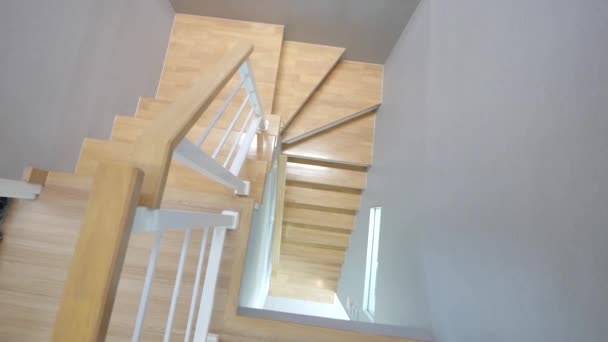 Clean Polish Wooden Staircases Top View — Stockvideo