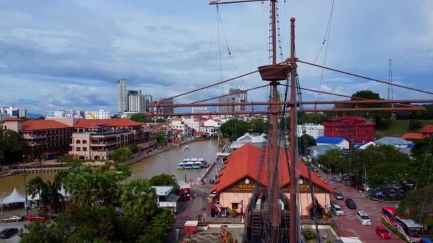 Giant Sailing Ship Monument Amazing Big City Background Malaysia — Stockvideo