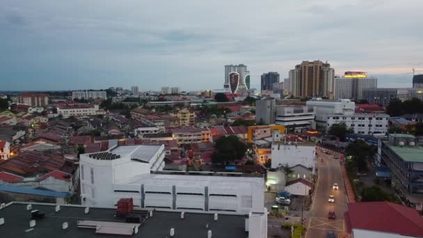 Aerial Panorama Beautiful Roofs Melaka City Dusk Malaysia — Stockvideo