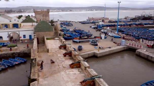 Vista Panorámica Gran Angular Derecha Elevada Con Vistas Puerto Océano — Vídeos de Stock