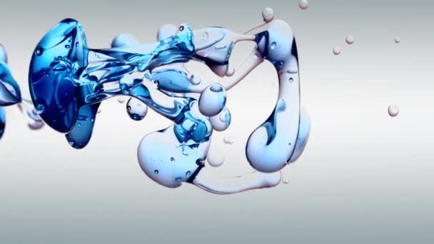 Transparent Blue Oil Bubbles Fluid Shapes Purified Water White Gradient — Stockvideo