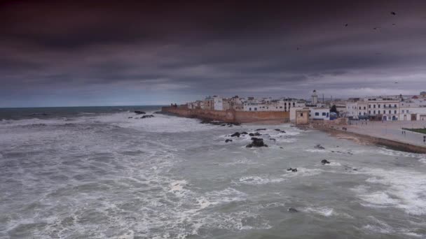 Wide Angle View City Essaouira Morocco Dramatic Storm Shown Slow — Video Stock