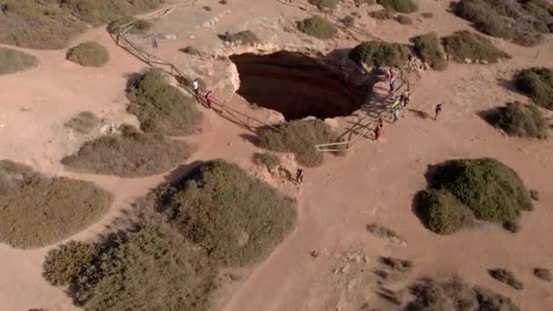 Amazing Underground Cave Benagil Portugal Ground Aerial Shot — ストック動画