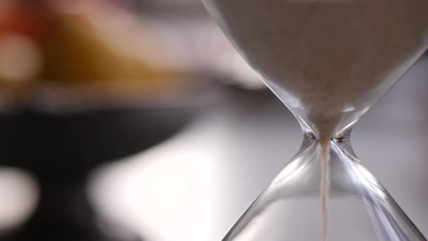 Hourglass Sand Falling Slow Motion Neck Close — Stockvideo