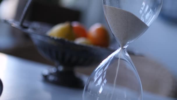 Hourglass Sand Falling Slow Motion Cinematic Panning — Stockvideo