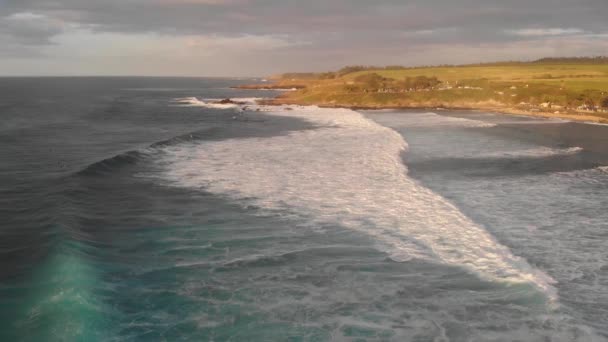 Surfer Warten Auf Die Perfekte Welle Und Wellen Rollen Zum — Stockvideo
