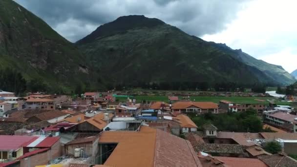 Drone Movement City Pisac Peru Beautiful Cloudy Day — Stockvideo