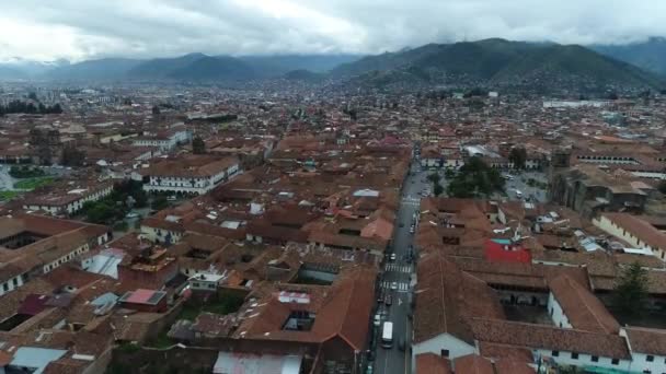 Slow Camera Movement Drone Cusco City General Shot Cloudy Foggy — 图库视频影像