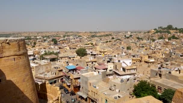 Birds Eye View Golden City Jaisalmer Top Sonargarh Fort Panning — 图库视频影像