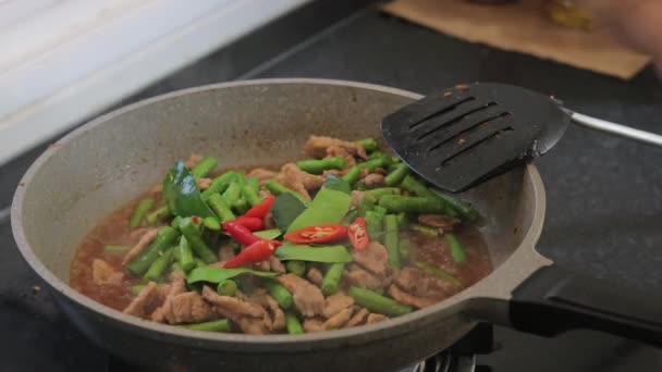 Cooking Delicious Mouth Watering Meal Pork Beans Chili Close — Wideo stockowe