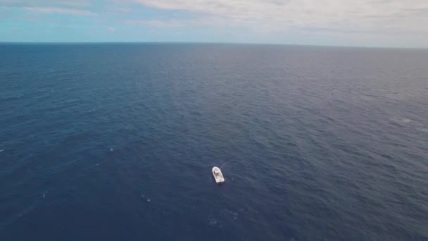 Solitary Boat Middle Blue Ocean Endless Horizon High Rise Τραβήξτε — Αρχείο Βίντεο