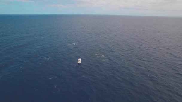 Aerial View Lonely Fisherman Boat Floating Middle Ocean — 图库视频影像