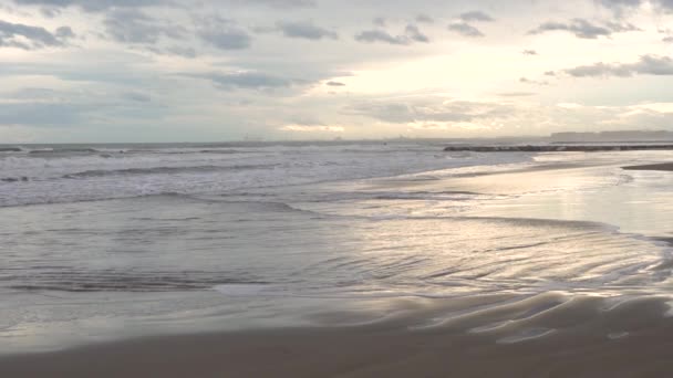 Slow Motion Sea Wave Sand Sunset — 图库视频影像