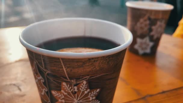 Christmas Punch Which Steam Comes Out Christmas Cup Served Christmas — Vídeo de Stock
