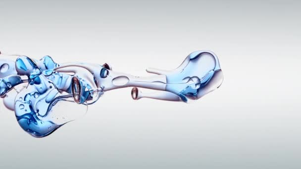 Прозрачные Голубые Пузырьки Масла Жидкие Формы Очищенной Воде Белом Градиентном — стоковое видео